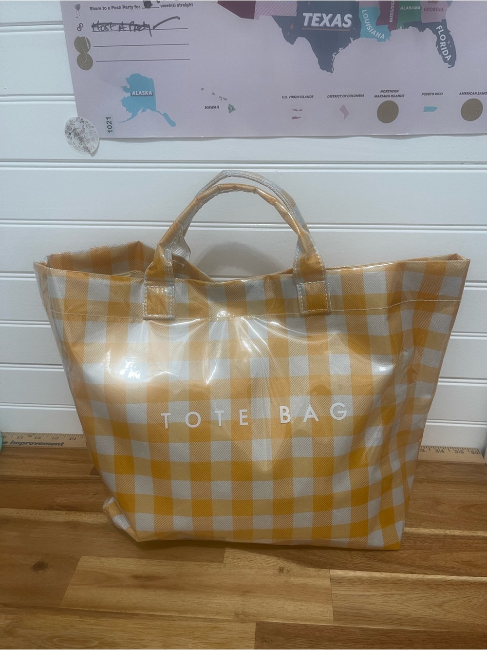 Unbranded Yellow Gingham Clear-Coated Tote Bag
